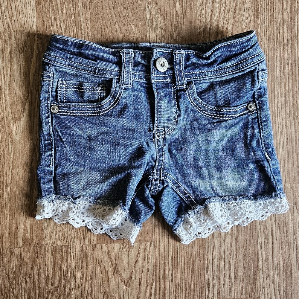 Faded Glory Blue Denim Shorts With Lace Trim!